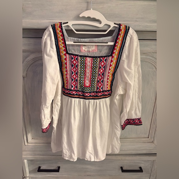 Anthropologie White Abigail Embroidered Blouse Babydoll Boho Flowy - Picture 4 of 11